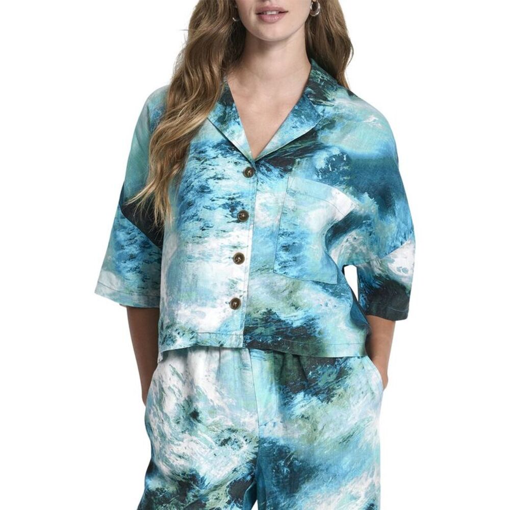 Dkny Womens  Buttoned Linen Shirt